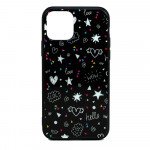 Wholesale iPhone 11 Pro Max (6.5in) Design Tempered Glass Hybrid Case (Sparkly Heart)